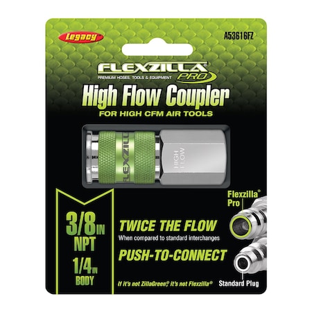 Flexzilla High Flow Coupler, 1/4in Body, 3/8in FNPT A53616FZ